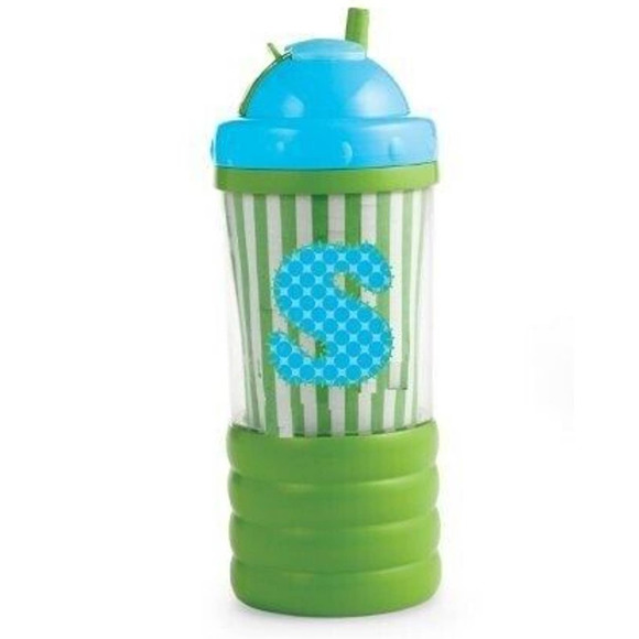 Mud Pie Initial Baby Sip N' Munch Sippy Cup with Straw Letter S Blue Green 4182 - Picture 1 of 1